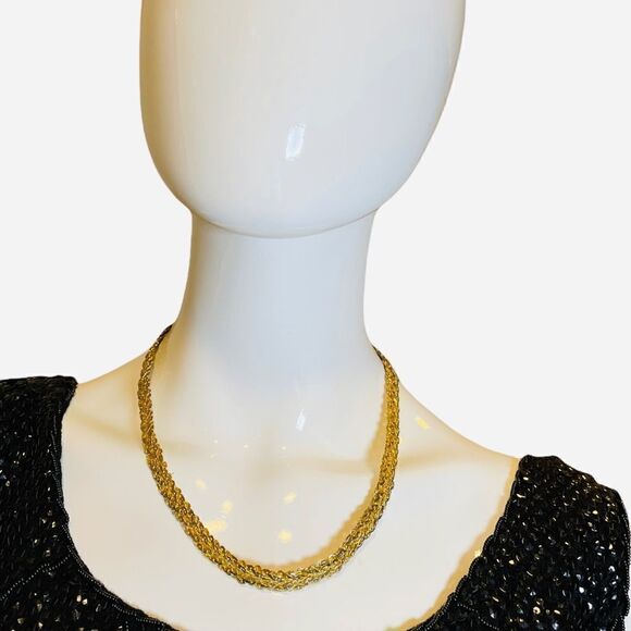 Chunky Gold Chain Braided Necklace 20 inches Vintage Mob Wife Gold Necklace - Picture 5 of 15